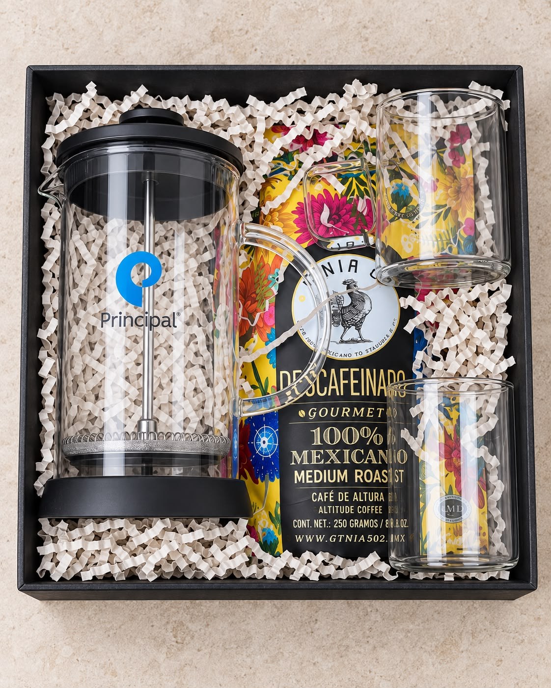 Set de café personalizado en caja de regalo para clientes